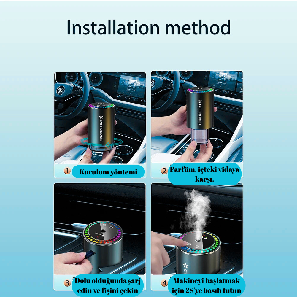 Akıllı Araç Hava Ferahlatıcısı 🌟 | Şarj Edilebilir Pil 🔋 | Büyüleyici Yıldızlı Işık Projeksiyonu ✨ | Ayarlanabilir Koku Yoğunluğu 🌸