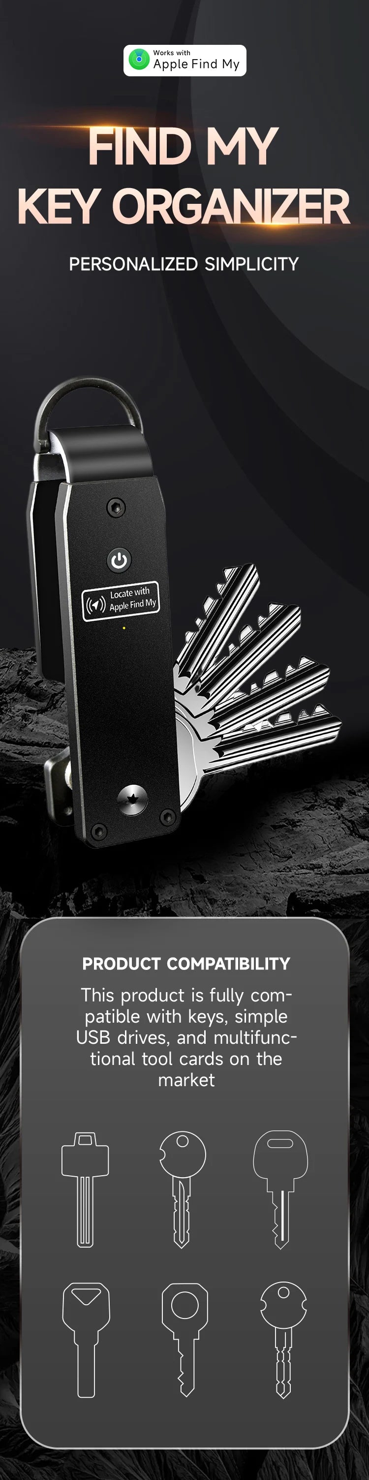 PUMIRE Key Organizer — Apple Find My Compatible, Holds 2-6 Keys
