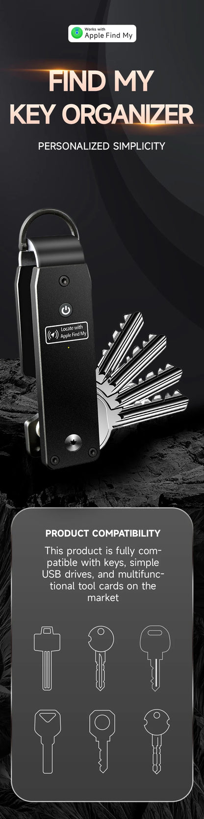 PUMIRE Key Organizer — Apple Find My Compatible, Holds 2-6 Keys