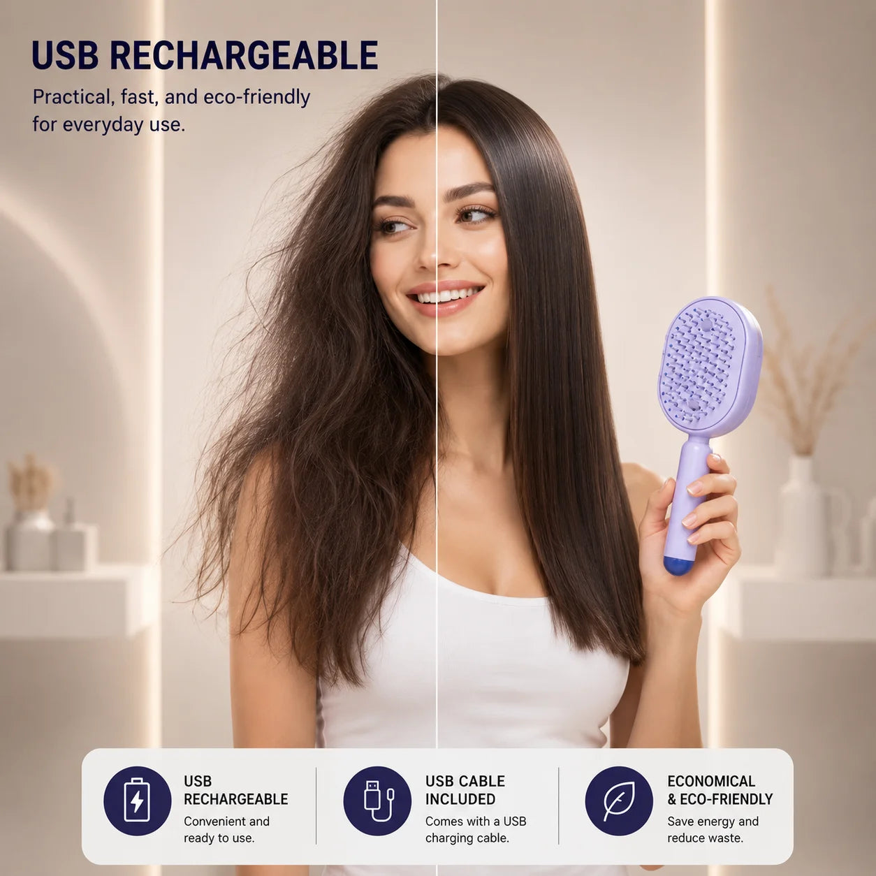 3-in-1 Ionic Mist Massage Hair Brush | Detangling, Anti-Static & Scalp Care
