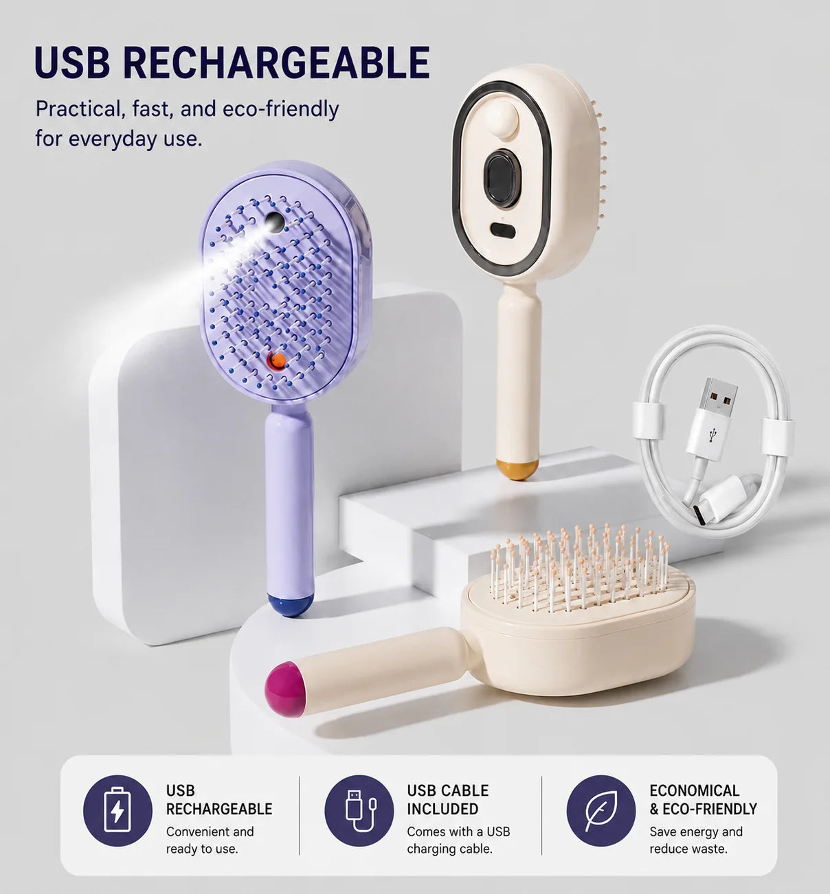 3-in-1 Ionic Mist Massage Hair Brush | Detangling, Anti-Static & Scalp Care